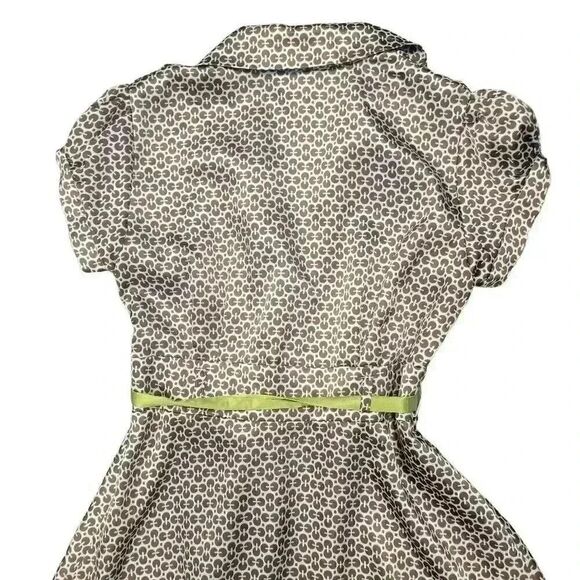 Robbie Bee Women's White/Brown/Lime Green Poly Satin A-Line Short Sleeve Button - Picture 6 of 12